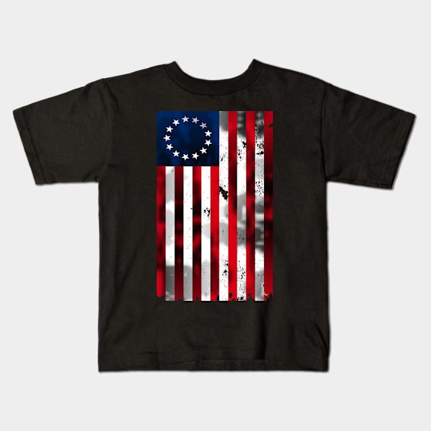 Distressed Vertical Betsy Ross Flag Kids T-Shirt by DazzlingApparel